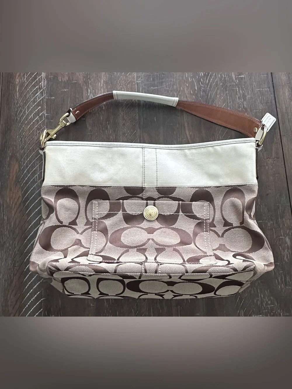 Vintage Y2K Coach Canvas Signature Shoulder Hobo Bag in Brown and Cream